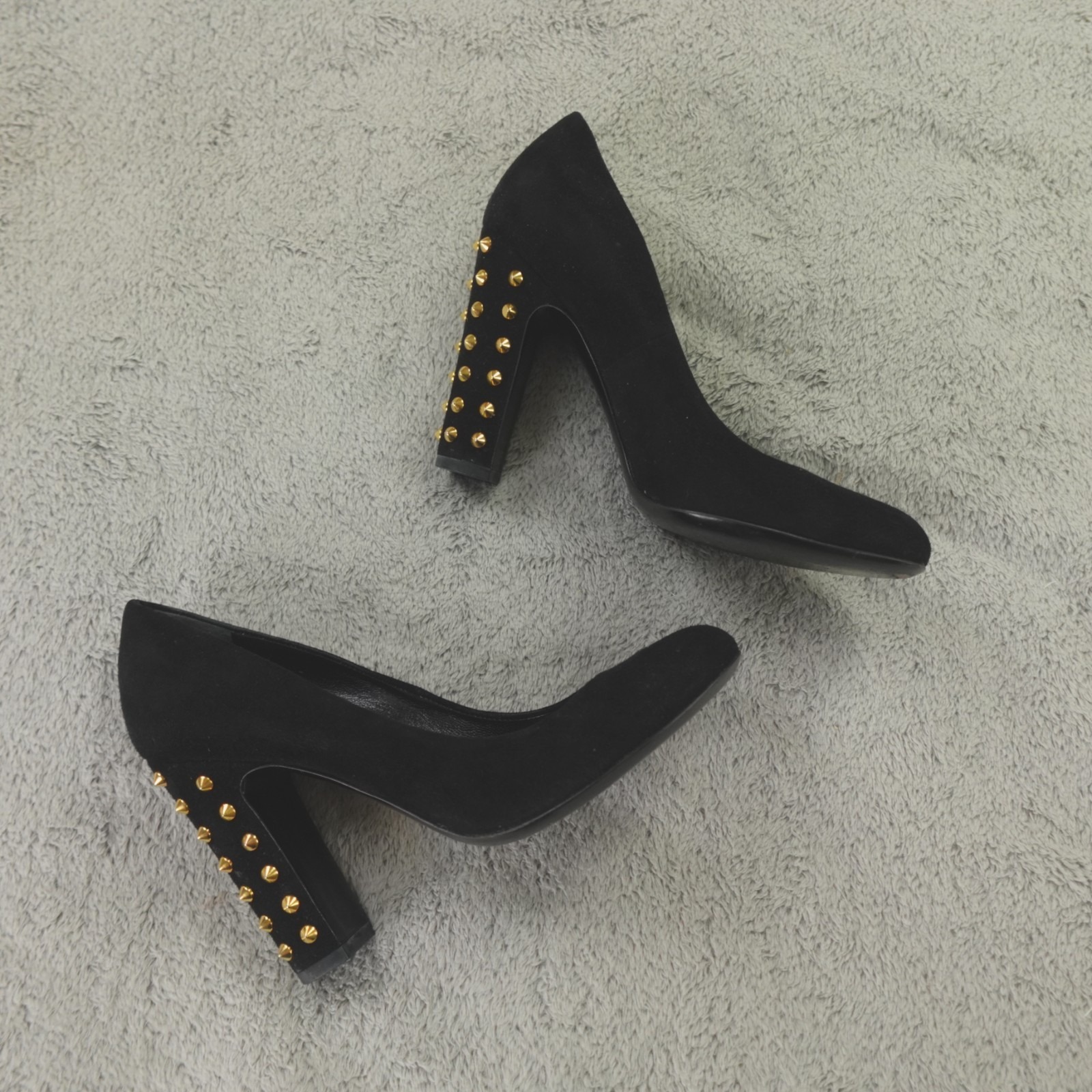 Elegant Black And Gold Studded Heels